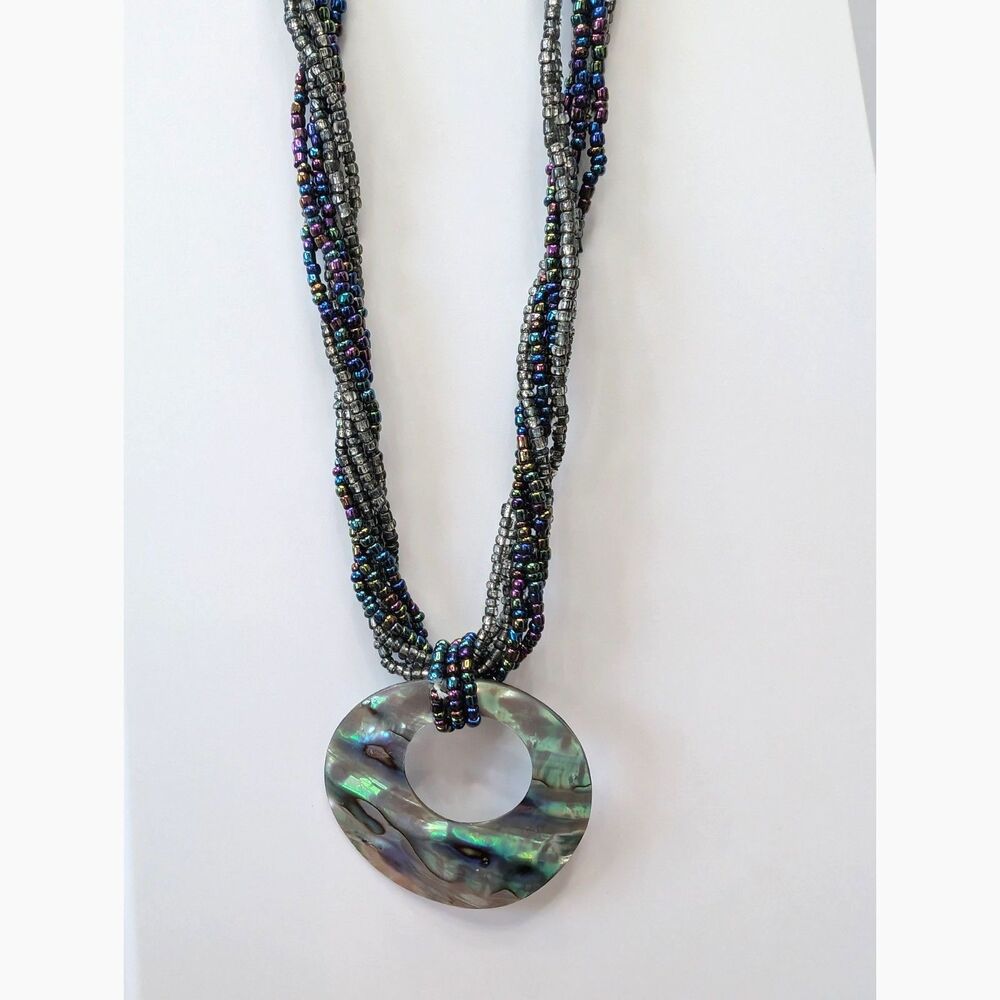 Paua Abalone Shell Rainbow Iridescent Beads Pendant Necklace & Bracelet Set